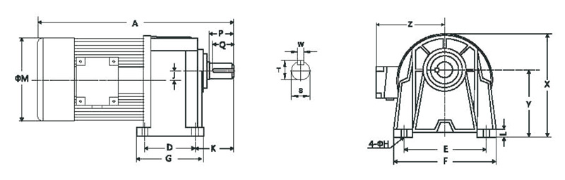 GH臥式三相標準型(剎車)減速馬達齒輪減速電機圖紙