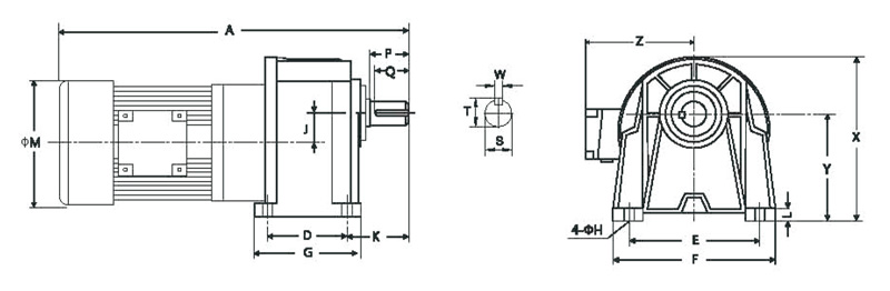 GH臥式三相高速比標準型(剎車)減速馬達齒輪減速電機圖紙