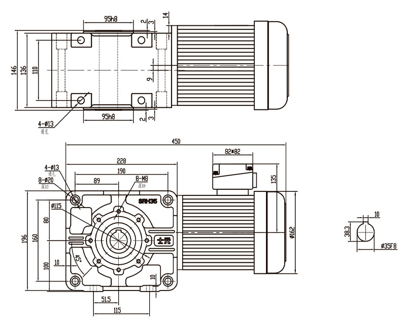 SRH35準(zhǔn)雙曲面齒輪減速馬達(dá)雙曲面/直角減速電機(jī)圖紙