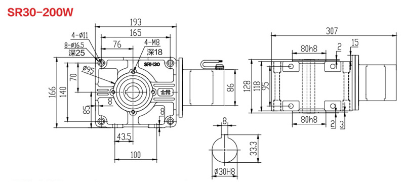 SR30-200W直角永磁減速電機(jī)圖紙