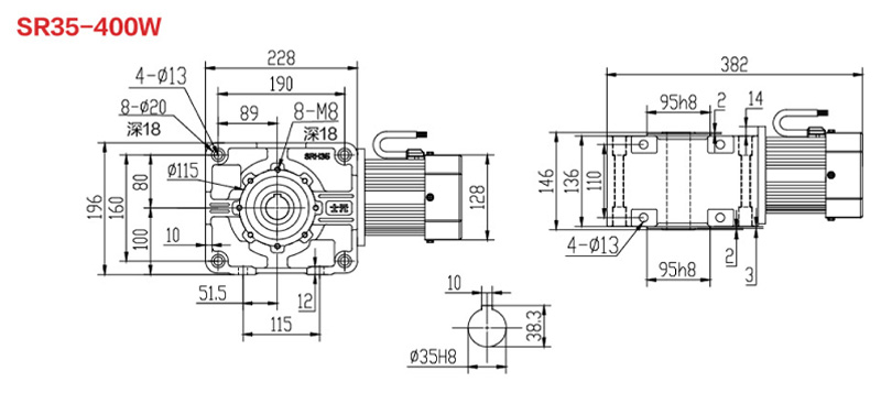 SR35-400W直角永磁減速電機(jī)圖紙